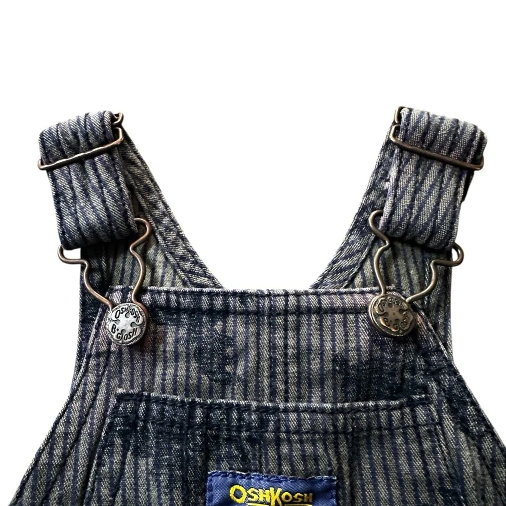 OshKosh B'Gosh Kids Grey Denim PinStripe Overalls Moose Print 3 Months